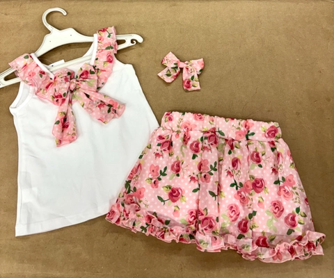 Conjunto rosas rosa con lazo/pinza