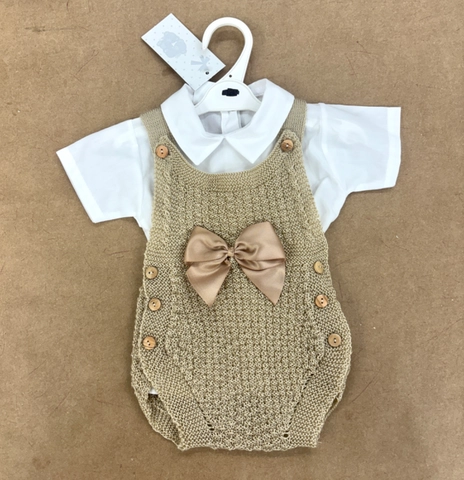 Conjunto  TU pelele hilo beige lazo con camisa