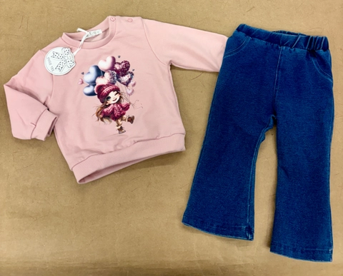 Conjunto con tipo vaquerito campana niña globitos de corazones