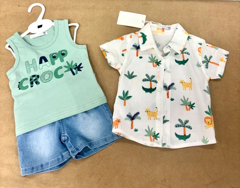 Conjunto 3 piezas animales y palmeras en camisa