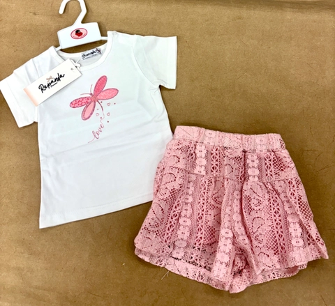 Conjunto mariposa bermuda crochet efecto faldita
