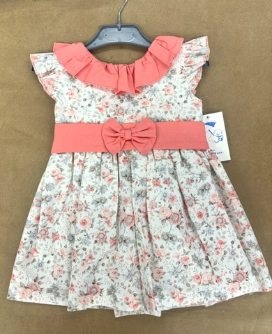 Vestido  niña estampado floral coral/blanco