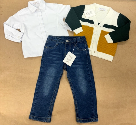 Conjunto 3 piezas camisita  , vaquero elastico y rebeca