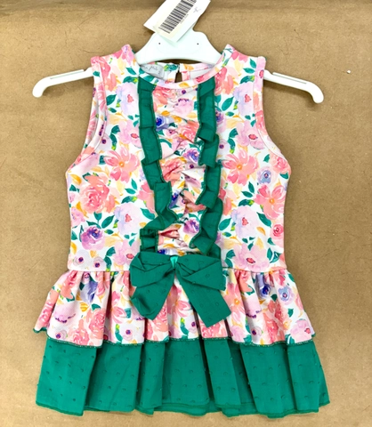 Vestido alma flires tonos verdes detalles tela plumeti