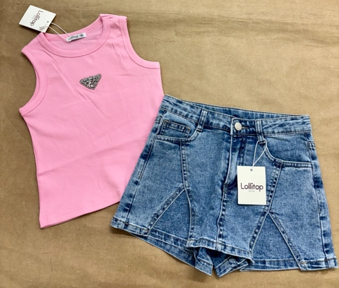 Conjunto con falda/pantalon triangulo brillo