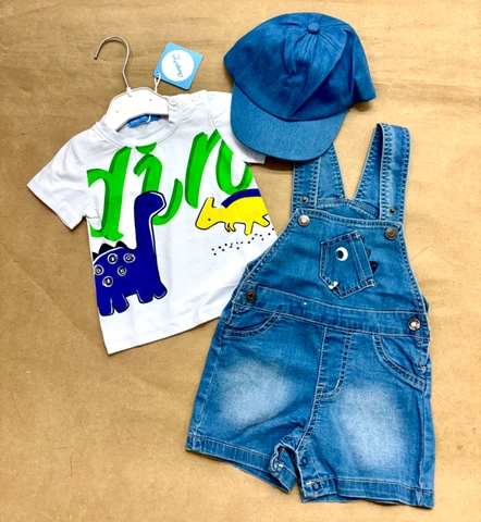 Conjunto 3 piezas de peto gorra dinos dibujos animados