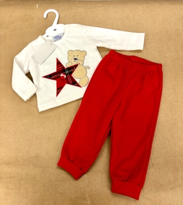 Conjunto afelpado rojo/blanco oso pompon