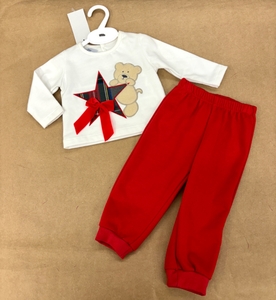 Conjunto afelpado rojo/blanco oso lazo