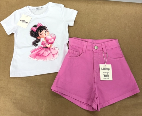 conjunto brillitos con bermuda niña coleta