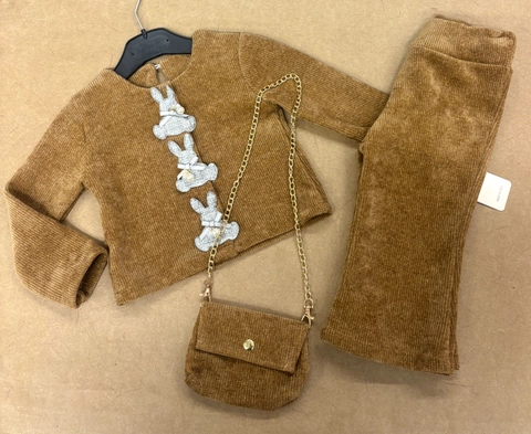 Conjunto textuta 3 piezas bolso conejitos