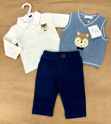 Conjunto 3 piezas con chaleco tipo punto zorrito