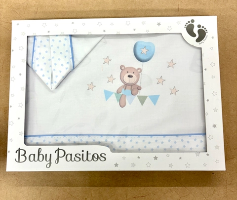 Juego triptico sabanas minicuna azul osito banderines