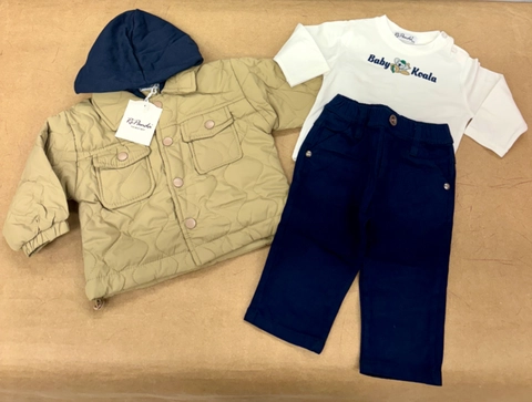 Conjunto 3 piezas con cazadora acolchadita capuchita extraible