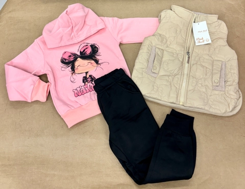 Conjunto 3 piezas sudaderita con chaleco acolchadito