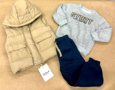 Conjunto 3 piezas con chaleco 2 bolsillos capucha extraible